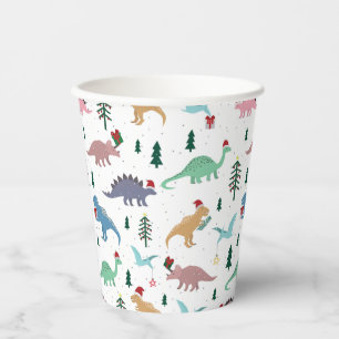 Festive Dinosaurs Christmas Pattern Paper Cups