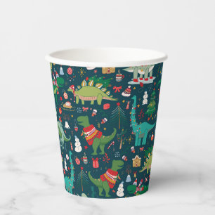 Festive Dinosaurs Christmas Pattern Paper Cups