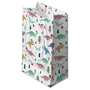 Festive Dinosaurs Christmas Pattern Small Gift Bag