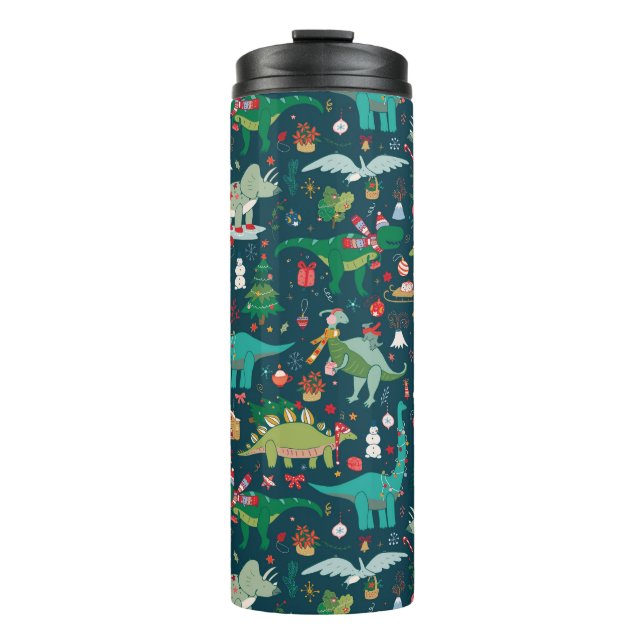 Festive Dinosaurs Christmas Pattern Thermal Tumbler (Front)