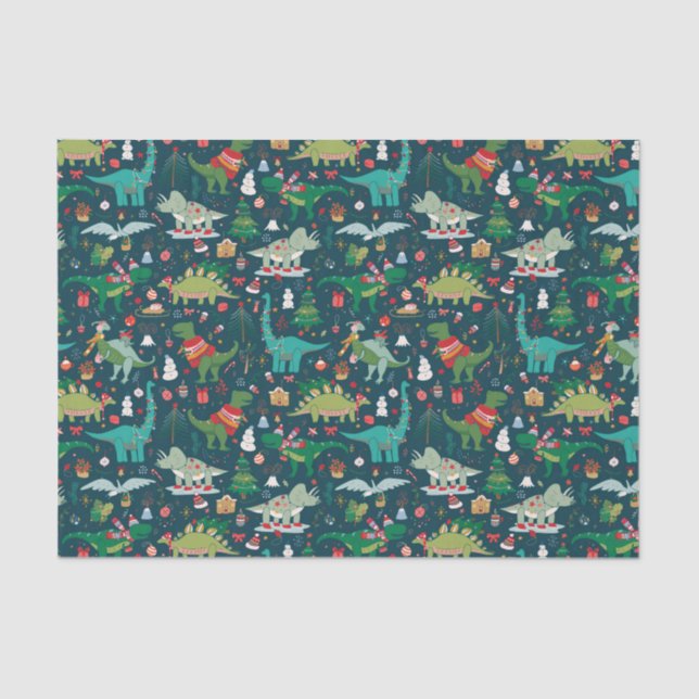 Festive Dinosaurs Christmas Pattern Tissue Paper (Front)