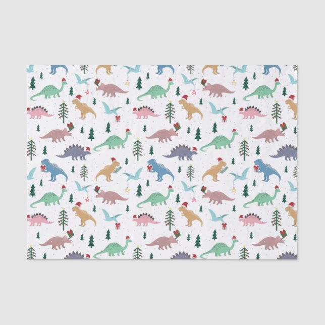 Festive Dinosaurs Christmas Pattern Tissue Paper (Front)