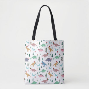 Festive Dinosaurs Christmas Pattern Tote Bag