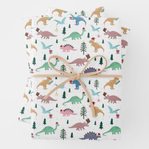 Festive Dinosaurs Christmas Pattern Wrapping Paper Sheet