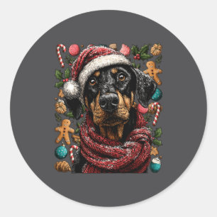 Festive Doberman With Santa Hat Snowy Winter Chris Classic Round Sticker
