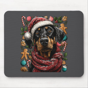 Festive Doberman With Santa Hat Snowy Winter Chris Mouse Mat
