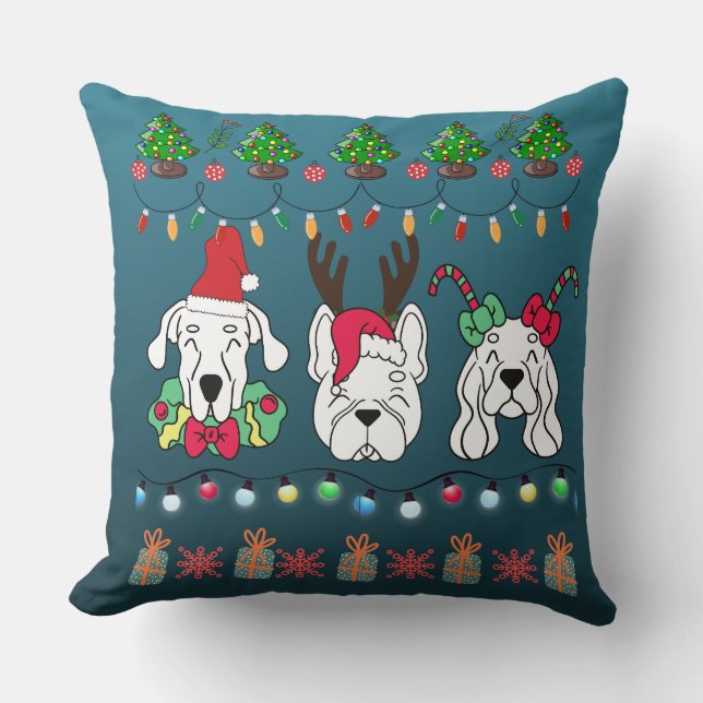 Festive Dog Christmas Pattern-cute holiday dogs Cushion (Front)