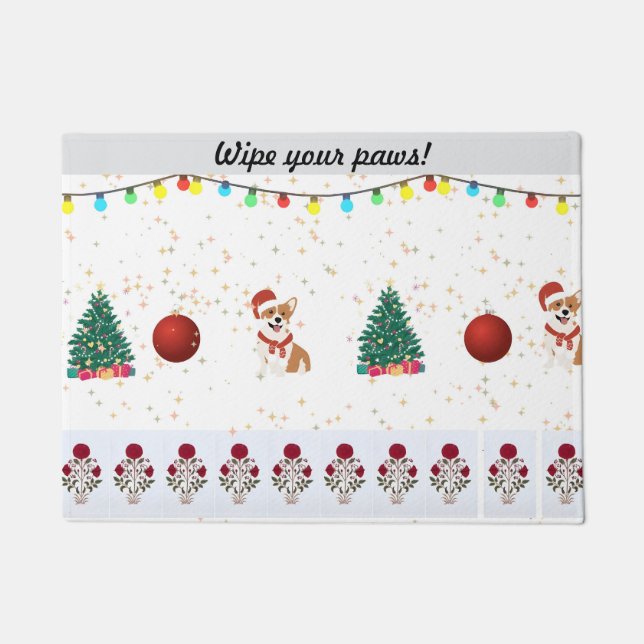 Festive dog christmas theme   doormat (Front)