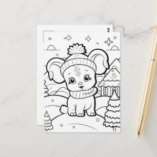 Festive dog kids colouring  postcard
