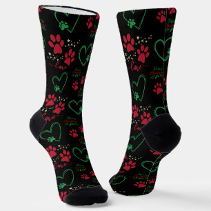 Festive DOG PAW PRINTS and LOVE HEARTS Christmas Socks
