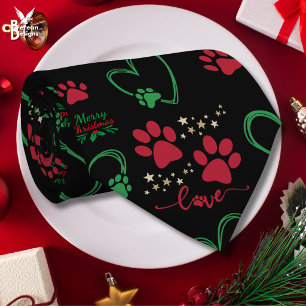 Festive DOG PAW PRINTS and LOVE HEARTS Christmas Tie