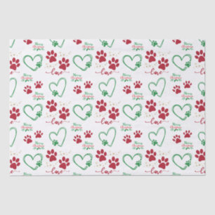 Festive DOG PAW PRINTS and LOVE HEARTS Christmas Tissue Paper