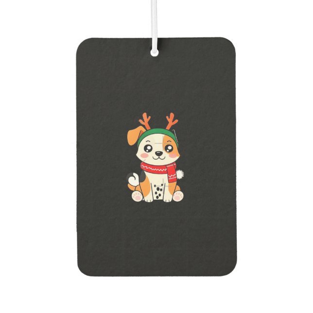 Festive Dog with Reindeer Antlers � Cute Christmas Car Air Freshener (Front)