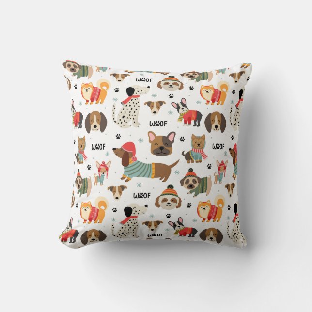 Festive Dogs in Holiday Sweaters Pattern Cushion (Front)