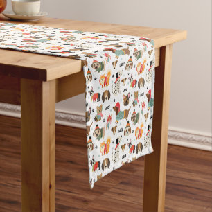 Festive Dogs in Holiday Sweaters Pattern Short Table Runner