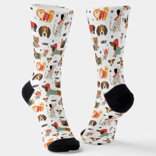 Festive Dogs in Holiday Sweaters Pattern Socks