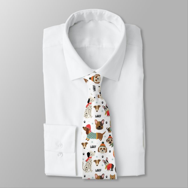 Festive Dogs in Holiday Sweaters Pattern Tie (Tied)