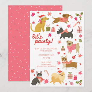 Festive Dogs Pink Christmas Party Invitation