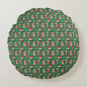 Festive Doodle 6-7 Meme Christmas Round Cushion