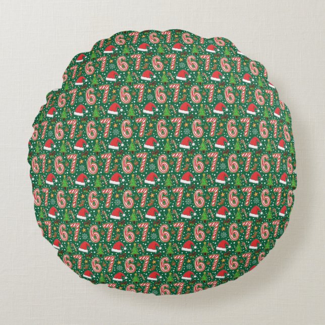 Festive Doodle 6-7 Meme Christmas Round Cushion (Front)