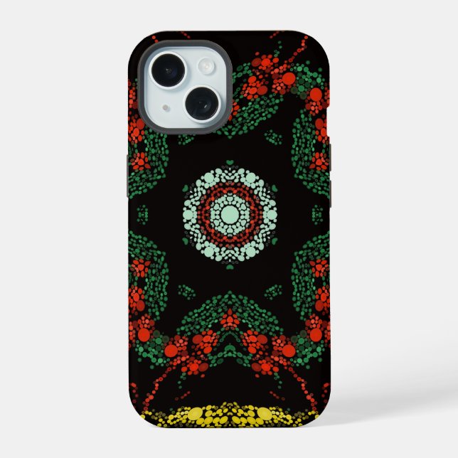 Festive Dot Mandala iPhone 15 Case (Back)