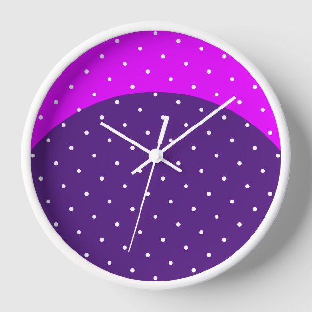 Festive Dotted Purple Curve Vivid Pink Crescent Clock (Front)