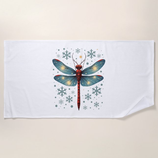 Festive Dragonfly Glow Beach Towel (Front)