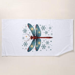 Festive Dragonfly Glow Beach Towel