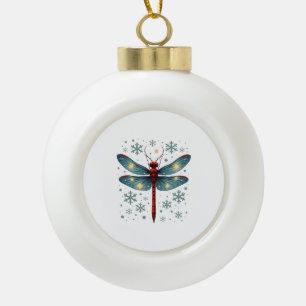 Festive Dragonfly Glow Ceramic Ball Christmas Ornament