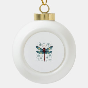 Festive Dragonfly Glow Ceramic Ball Christmas Ornament