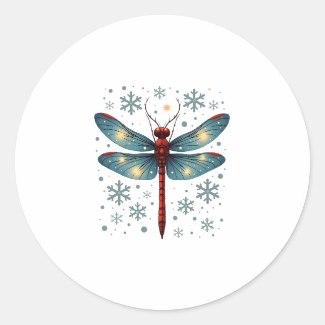Festive Dragonfly Glow Classic Round Sticker (Front)