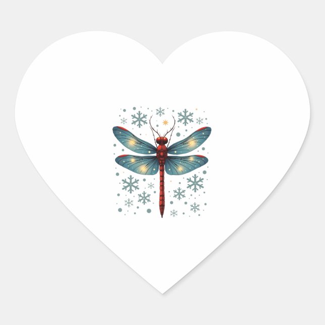 Festive Dragonfly Glow Heart Sticker (Front)