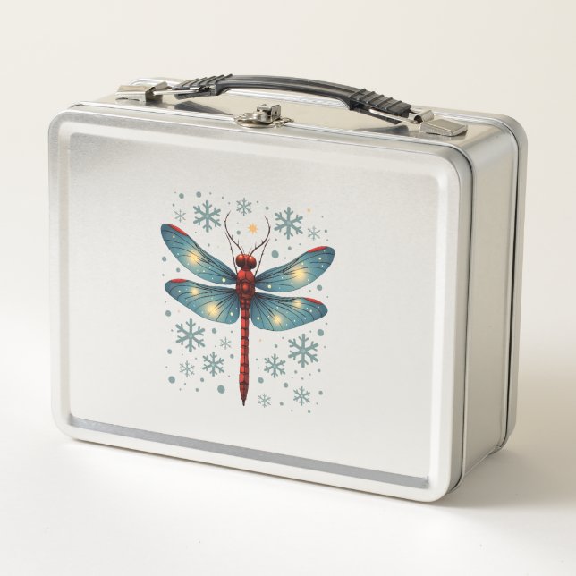 Festive Dragonfly Glow Metal Lunch Box (Front)