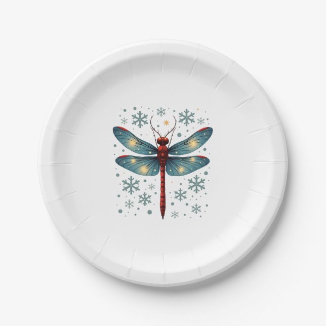 Festive Dragonfly Glow Paper Plate (Front)
