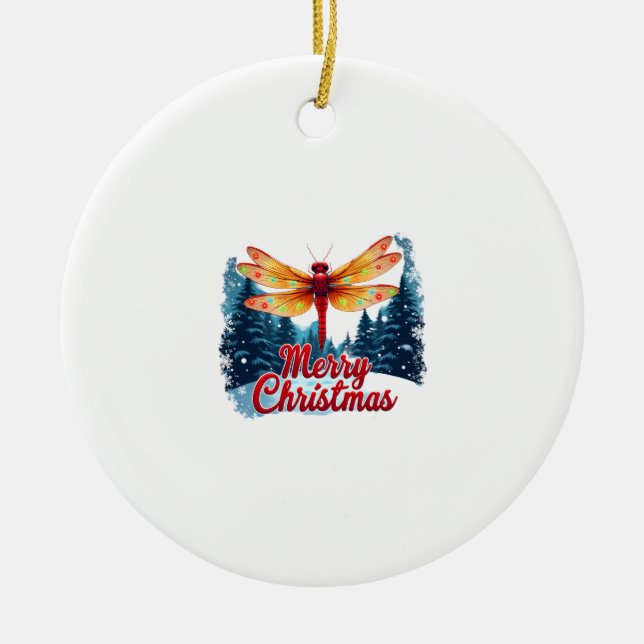 Festive Dragonfly Lights Ceramic Tree Decoration (Front)