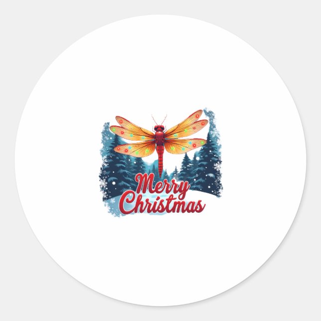 Festive Dragonfly Lights Classic Round Sticker (Front)