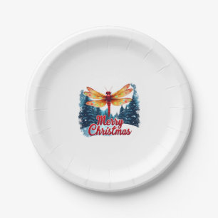 Festive Dragonfly Lights Paper Plate