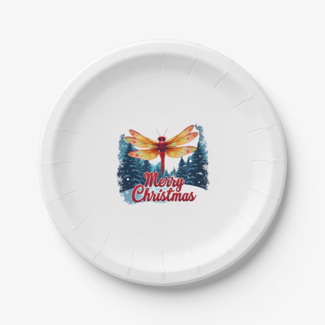 Festive Dragonfly Lights Paper Plate (Front)