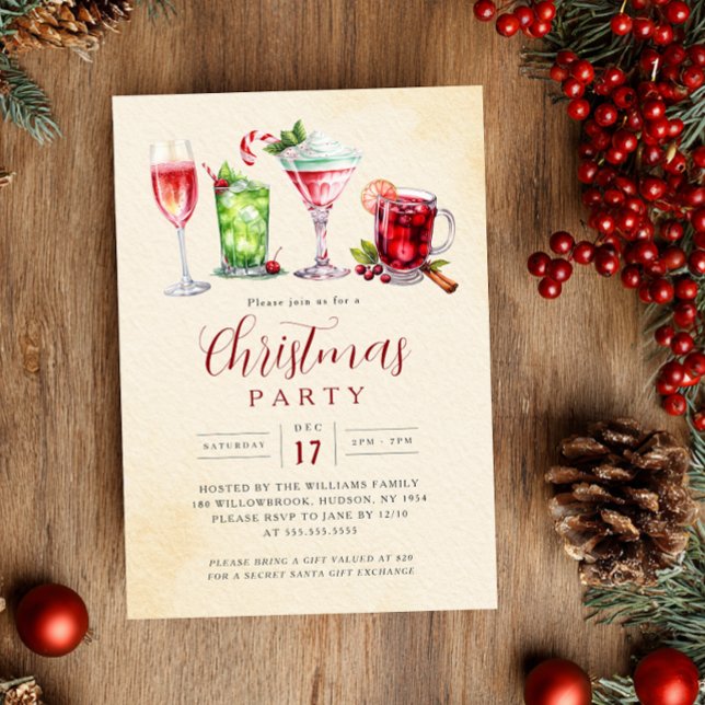 Festive Drinks Charming Christmas Party   Invitation (Creator Uploaded)
