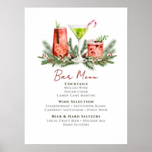 Festive Drinks Christmas Cocktails Party Bar Menu Poster (Front)