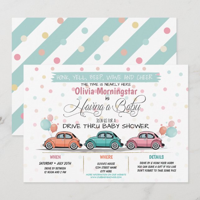 Festive Drive By Baby Shower Parade Invitation (Front/Back)
