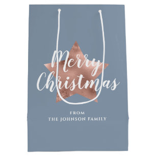 Festive Dusty Blue Star Merry Christmas  Medium Gift Bag