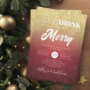 Festive Eat & Drink Gold Red Holiday Christmas  Invitation