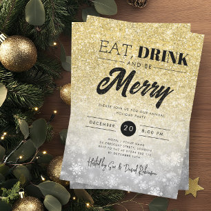 Festive Eat & Drink Gold Silver Holiday Christmas  Invitation