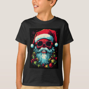 Festive Edge Edgy Christmas Skull Graphic Design T-Shirt