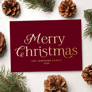 Festive Elegance Burgundy Merry Christmas Foil Holiday Card