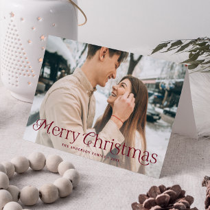 Festive Elegance Burgundy Merry Christmas Photo Holiday Card