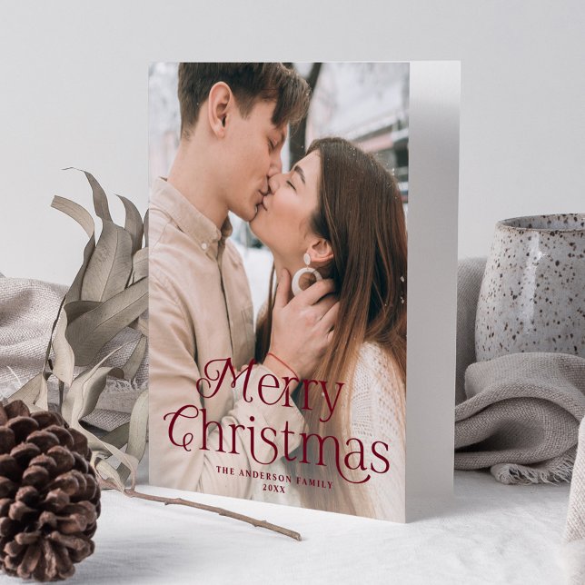 Festive Elegance Burgundy Merry Christmas Photo Holiday Card (Creator Uploaded)