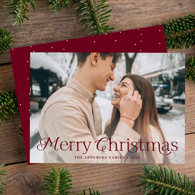 Festive Elegance Burgundy Merry Christmas Photo Holiday Card (Creator Uploaded)