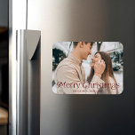 Festive Elegance Burgundy Merry Christmas Photo Magnet<br><div class="desc">Simple holiday magnet featuring your full-bleed horizontal photo with "Merry Christmas" displayed in elegant burgundy lettering. Personalise the Christmas photo magnet with your family name and the year.</div>